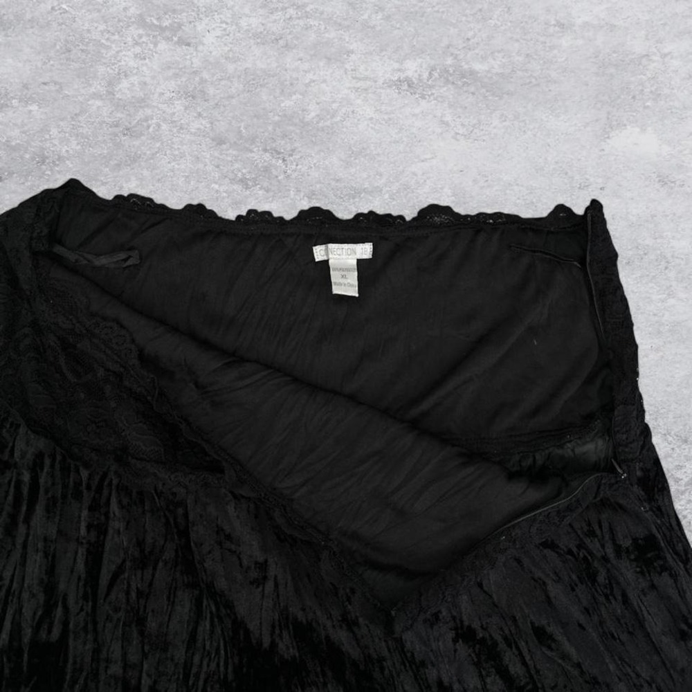 Connection 18 Black Crushed Velvet Lace Waist Midi Skirt Rhinestone Sequin XL - Picture 6 of 8